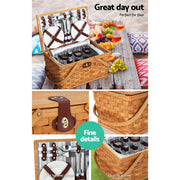 Alfresco 4 Person Picnic Basket Set Wooden Blanket Cooler Bag Outdoor Insulated