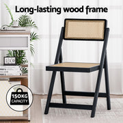Artiss 2x Dining Chairs Wooden Rattan Foldable Black