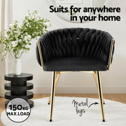 Artiss 1x Dining Chair Armchair Cafe Kitchen Lounge Chairs Velvet Weaving Black