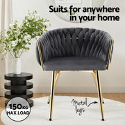 Artiss 1x Dining Chair Armchair Cafe Kitchen Lounge Chairs Velvet Weaving Grey