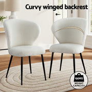 Artiss 2x Dining Chairs Sherpa Boucle Wing Back White