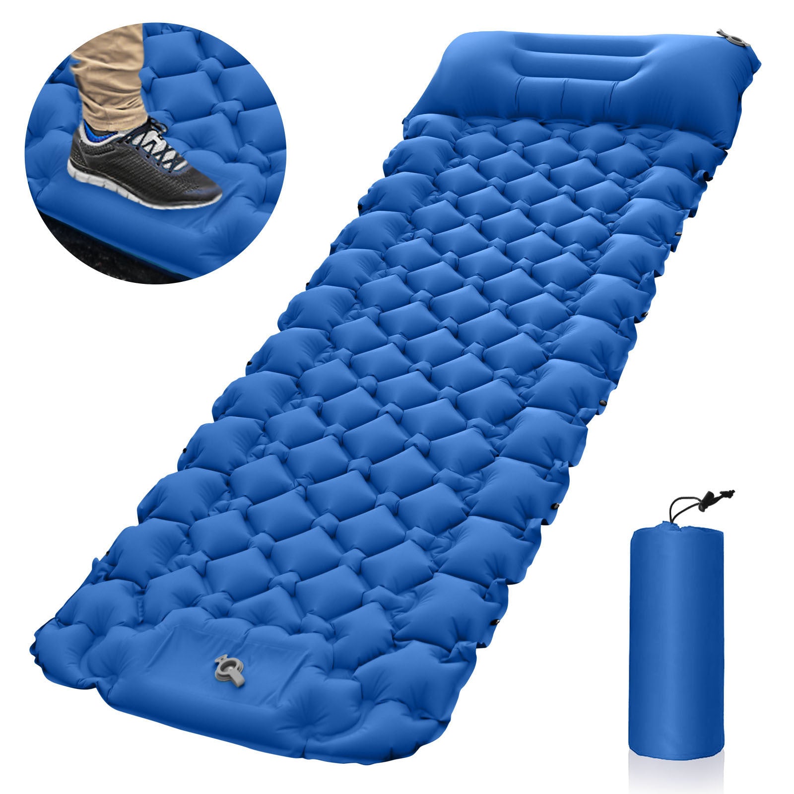 Blue Portable Outdoor Inflatable Mat - Foot-Operated Camping Sleeping Pad