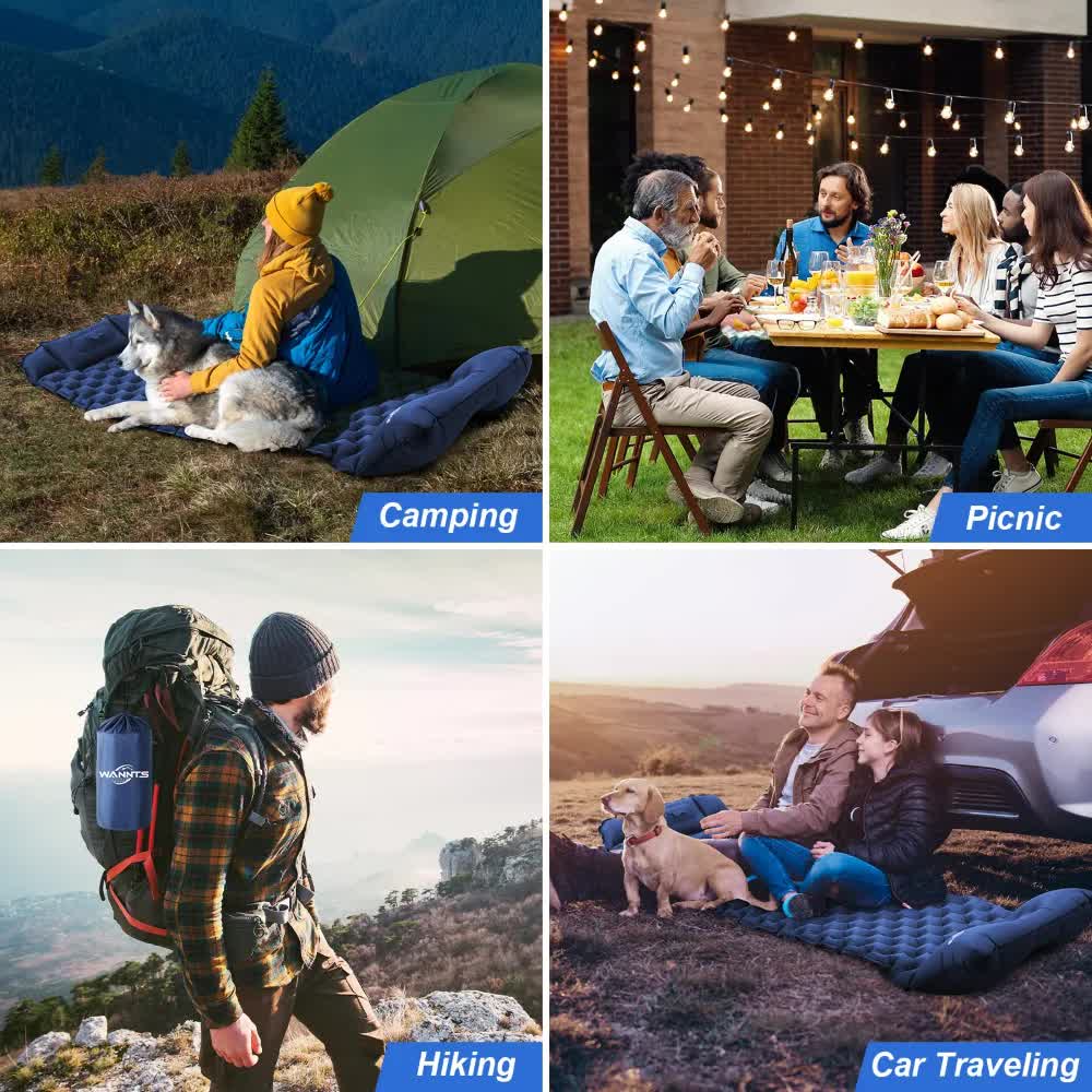 Blue Portable Outdoor Inflatable Mat - Foot-Operated Camping Sleeping Pad