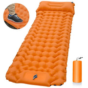 Orange Portable Outdoor Inflatable Mat - Foot-Operated Camping Sleeping Pad
