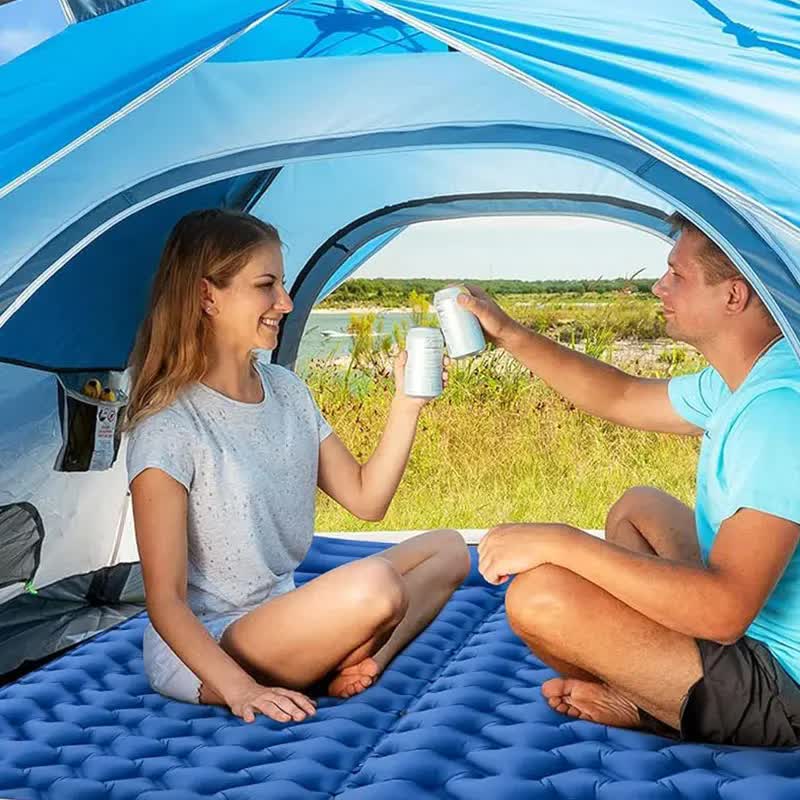 Orange Portable Outdoor Inflatable Mat - Foot-Operated Camping Sleeping Pad