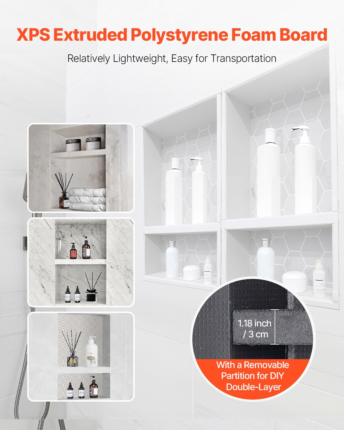 VEVOR Shower Niche 40.6 x 61+40.6 x 61 cm Recessed Wall Organizer Bathroom