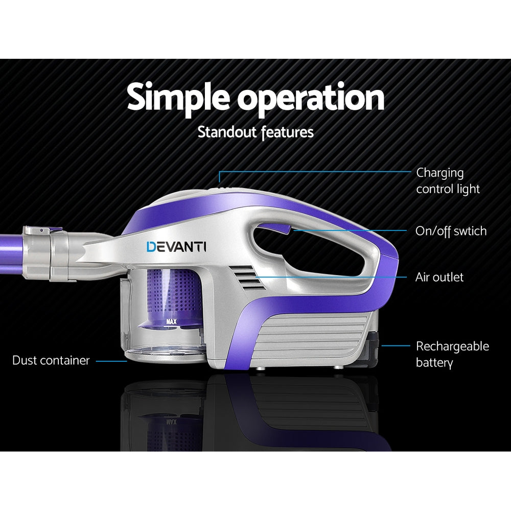 Stick Vacuum Cleaner Bagless Cordless 150W Purple