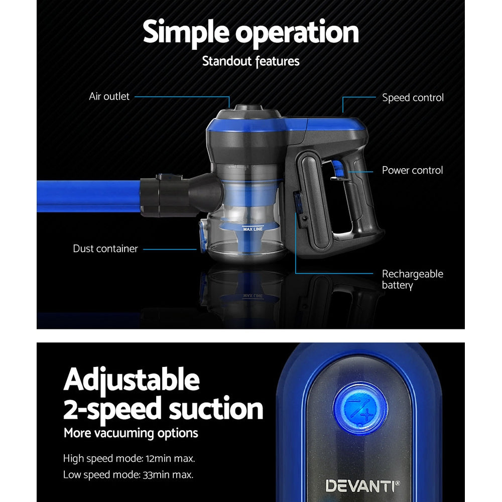 Stick Vacuum Cleaner Brushless Cordless 250W Blue